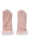 Ugg Seamed Touchscreen Compatible Genuine Shearling Lined Gloves In Pink Cloud