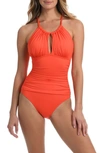 La Blanca Island Goddess Mio High Neck One-piece Swimsuit In Paprika