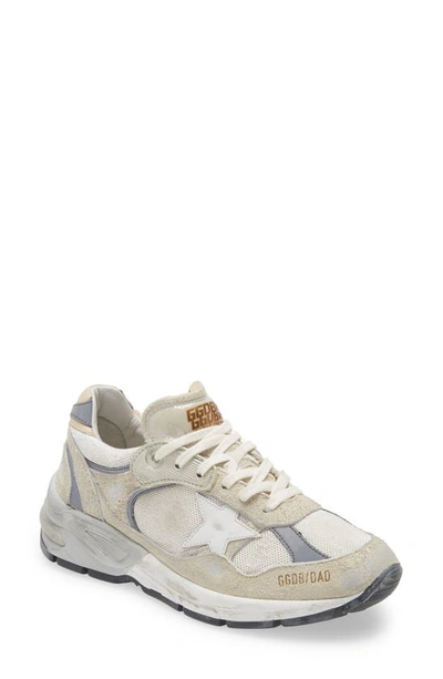 Golden Goose Dad-star Distressed Leather-trimmed Mesh And Suede Sneakers In Gray