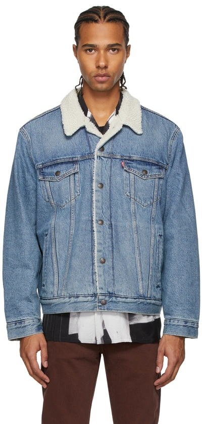 Levi's Vintage Fit Faux Shearling Lined Denim Trucker Jacket In Blue