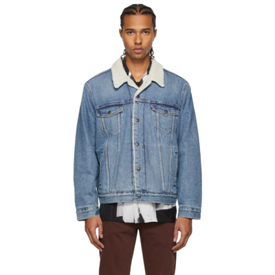 Levi's Vintage Fit Faux Shearling Lined Denim Trucker Jacket In Blue