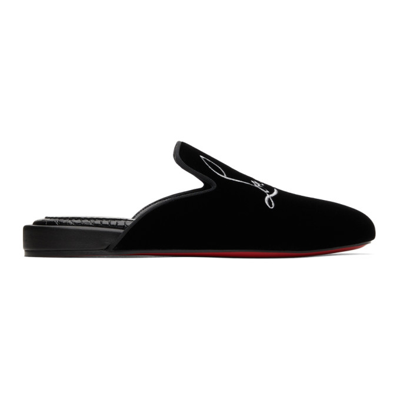 Christian Louboutin Donna Crystal-embellished Satin Slippers In Black