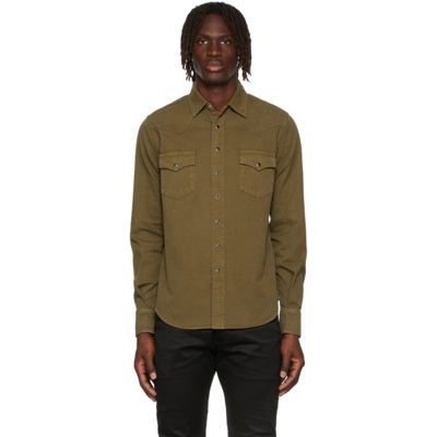 Saint Laurent Khaki Western Shirt In Green