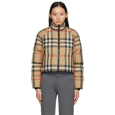 Burberry Check Print Puffer Jacket Archive Beige In Brown