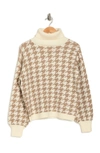 Love Token Houndstooth Turtleneck Pullover Sweater In Camel/ Ivory
