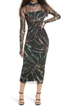 Afrm Shailene Sheer Long Sleeve Dress In Earthy Spiral