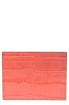 Longchamp Le Pliage Croc Embossed Leather Card Holder In Coral