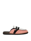 HUMAN RECREATIONAL SERVICES SUEDE PALAZZO MULE SLIPPER PINK BONE AND BLACK