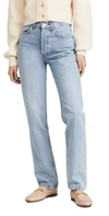 Agolde Blue Jeans With Wide Leg And Logo Patch On The Rear In Fiction