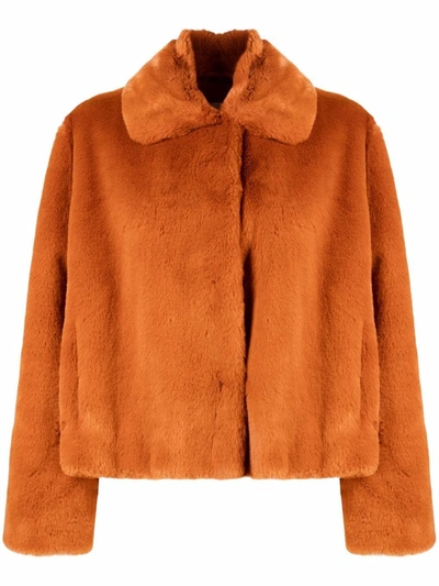 Stand Studio Marcella Short Koba Faux Fur Jacket In Orange