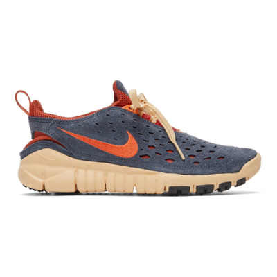 Nike Free Run Trail Perforated Suede And Mesh Sneakers In Blue