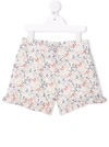 Knot Floral-print Ruffle-hem Shorts In White