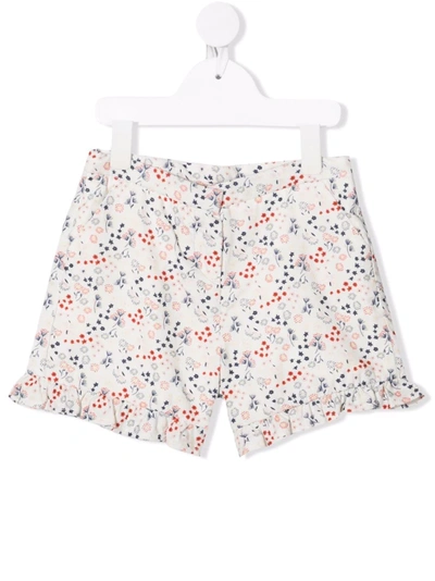 Knot Kids' Floral-print Ruffle-hem Shorts In White