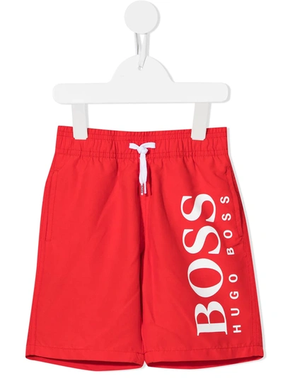 Bosswear Kids' Logo-print Swim Shorts In Red
