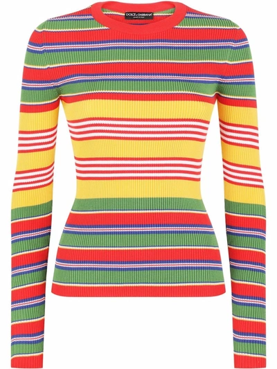Dolce & Gabbana Horizontal-stripe Knitted Top In Red