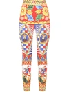 Dolce & Gabbana Carretto-print Stretch-silk Leggings In Blue