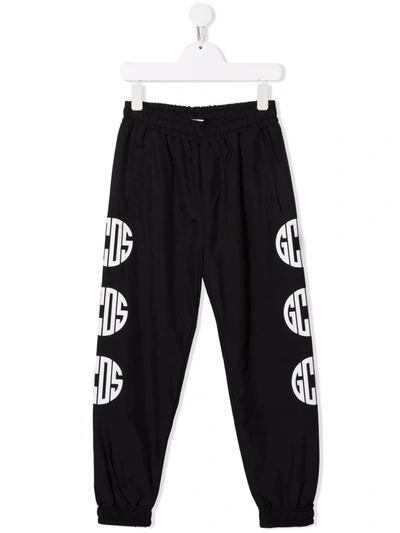 Gcds Kids' Logo-print Leg Trousers In Black