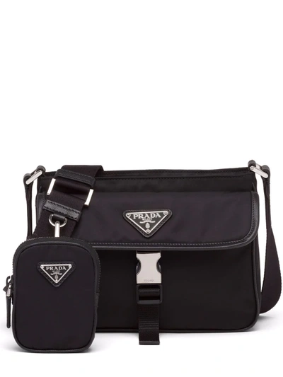 Prada Logo-plaque Messenger Bag In Black