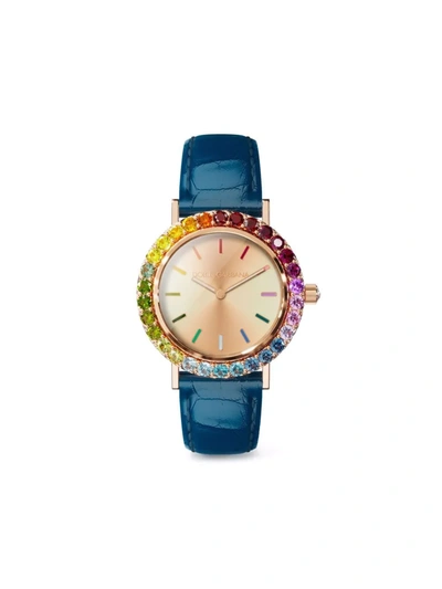 Dolce & Gabbana Iris Crystal-embellished 34mm In Blue