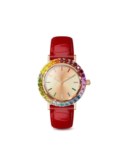 Dolce & Gabbana Iris Crystal-embellished 34mm In Red