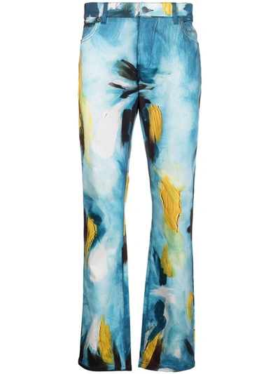 Moschino Paint Stroke-print Jeans In Blue