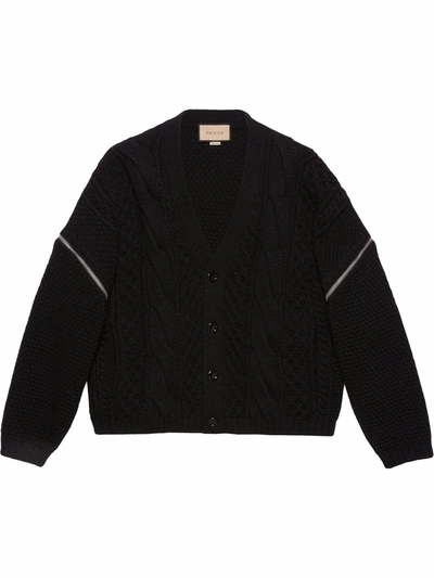 Gucci Black Detachable Sleeves Cable Knit Cardigan