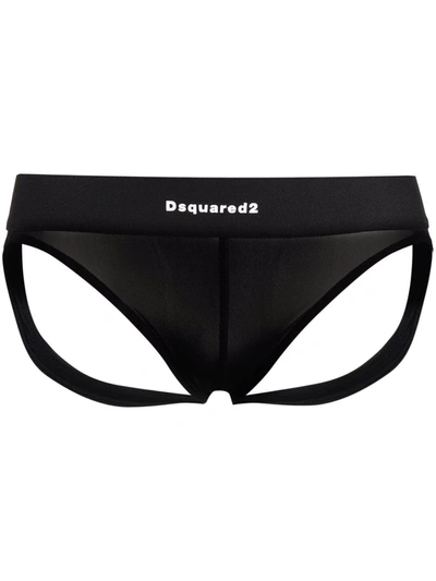 Dsquared2 Logo Waistband Jock Briefs In Black