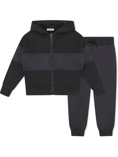 Moncler Kids' Colour-block Logo Tracksuit Set In Black