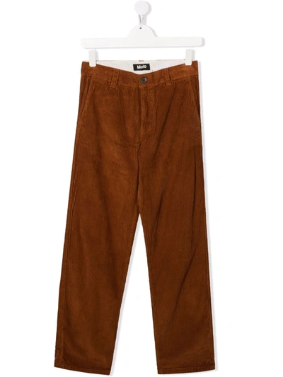 Molo Teen Corduroy Cotton Straight Trousers In Brown