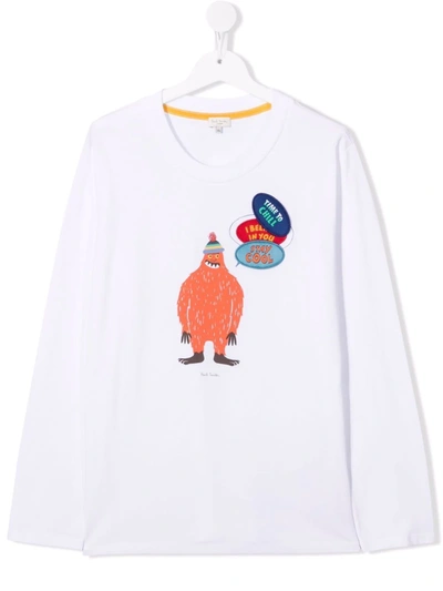 Paul Smith Junior Kids' Graphic-print Long-sleeve Organic Cotton T-shirt In White