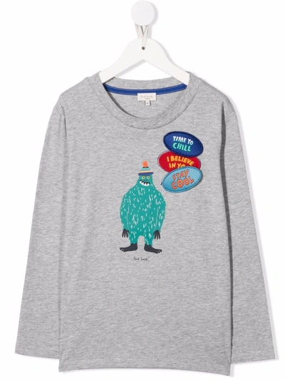 Paul Smith Junior Kids' Graphic-print Long-sleeve T-shirt In Grey