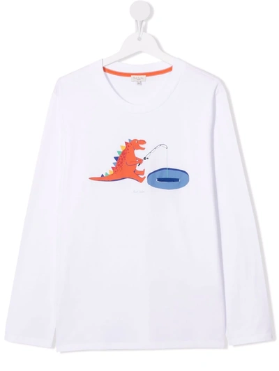 Paul Smith Junior Kids' Dinosaur-print Longsleeved Top In White