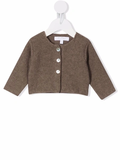 Mariella Ferrari Babies' Crew-neck Cardigan In Marrone