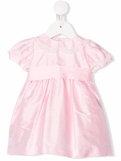 Mariella Ferrari Babies' Lace-trim Silk Dress In Pink