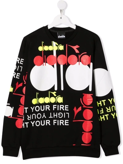 Diadora Junior Teen All-over Logo Print Sweatshirt In Black