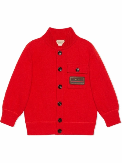 Gucci Kids' Logo-patch Wool Bomber Jacket In Red