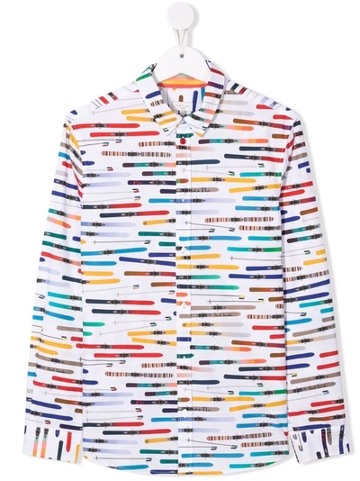 Paul Smith Junior Teen Ski Print Shirt In White