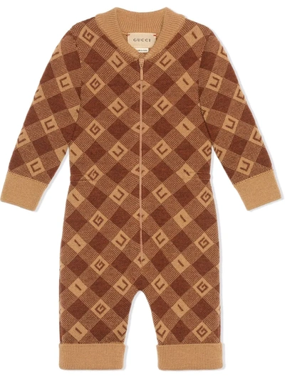 Gucci Babies' Checked Wool Long-sleeve Pyjamas In Brown