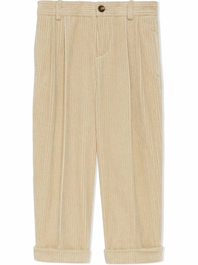 Gucci Kids' Logo-embroidered Corduroy Trousers In Neutrals