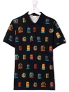 Paul Smith Junior All Over Print Cotton Polo Shirt In Blue
