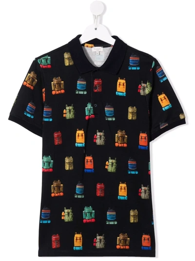 Paul Smith Junior Kids' All Over Print Cotton Polo Shirt In Navy,мульти