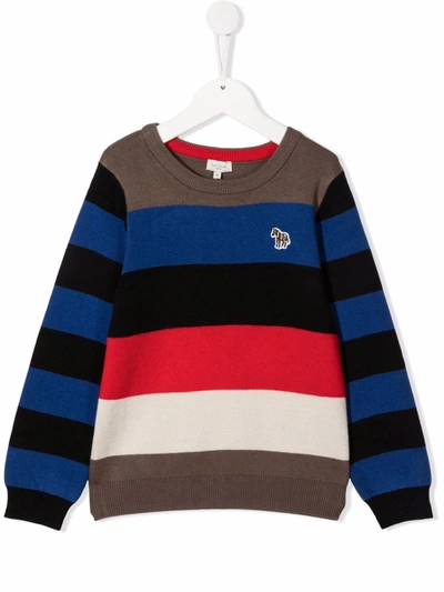 Paul Smith Junior Teen Striped Knit Jumper In Blue