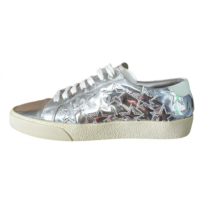 Pre-owned Saint Laurent Court Leather Trainers In Silver