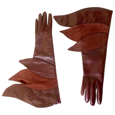 Pre-owned Gucci Leather Gloves In Brown