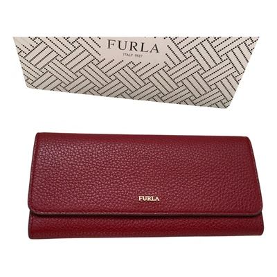 Pre-owned Furla Leather Card Wallet In Burgundy