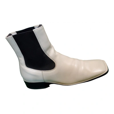 Pre-owned Celine Camargue Leather Ankle Boots In White