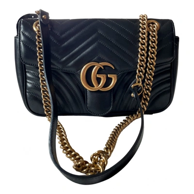 Pre-owned Gucci Gg Marmont Flap Leather Handbag In Black