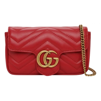 Pre-owned Gucci Gg Marmont Flap Leather Crossbody Bag In Red