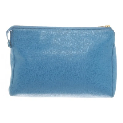 Pre-owned Chanel Leather Clutch Bag In Blue