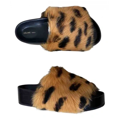 Pre-owned Celine Faux Fur Sandal In Orange